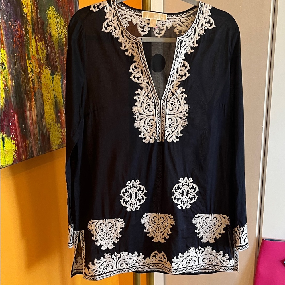 MICHAEL Michael Kors Blue Tunic with White Embroidered Trim